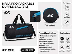 Nivia Performance Foldable Duffle Bag - 21L