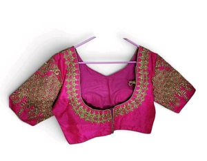 Women's Pink Embroidered Saree Blouse – Heavy Work