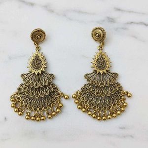 Golden Peacock Dangle Earrings