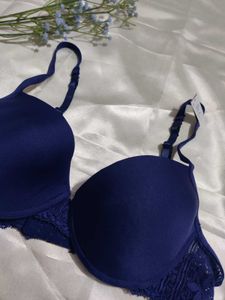 Navy Blue Lace Trim Bra