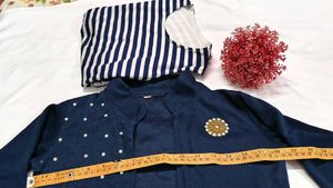 🇬🇧Girl double Pieces Striped Dress Navy Blue