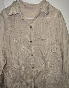 Embroidered Beige Linen Shirt