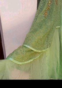 bust 38 Elegant Green Embroidered Gown