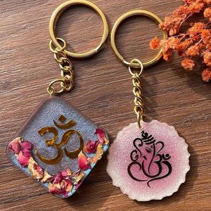 Pair of two-Om & Ganesha Resin Keychain Set