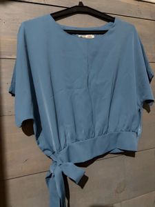 Blue Tie-Waist Top