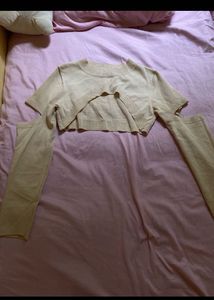 Cute Cream Knit Crop Top Set