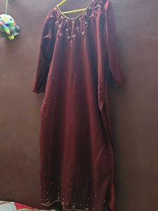 Maroon Embroidered Kurta