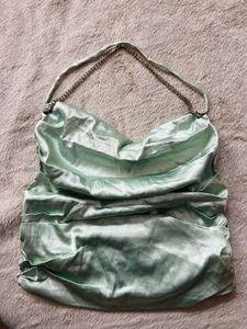 Elegant Mint Green Satin Clutch
