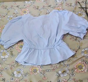 Sweet Blue Puff Sleeve Blouse