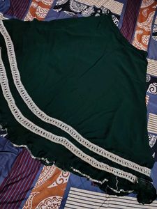 Elegant Green Ethnic Skirt with Silver Border
