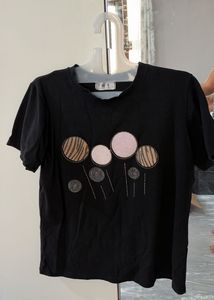 Black T-Shirt with Orb Embellishments
