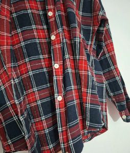 Red &amp; Navy Plaid Button-Up Shirt with inner