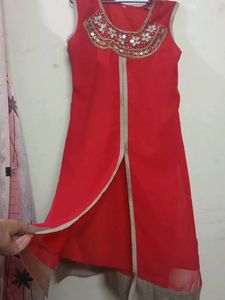 Red Embellished Kurta Set