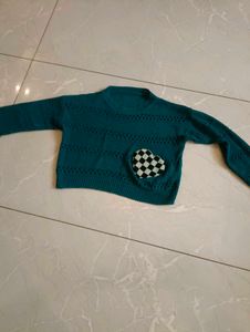 Teal Knit Sweater with Heart Patch