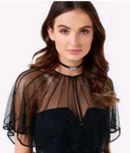Elegant Black Embellished Cape
