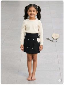 Girls Cream Sweater and Black Skirt Set