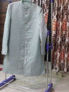 Men's Light Blue Jacquard Kurta