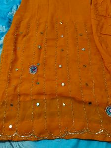 Orange Embellished Kurta Set