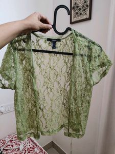 [Forever 21] Green Lace Sheer Cropped Top