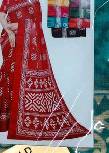 Red Saree with White Print