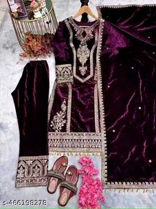 Bust 38 Elegant Embroidered Velvet Kurta Set