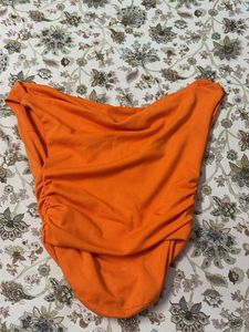 Vibrant Orange Ruched Strapless Top