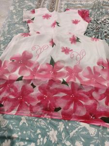 White Floral Print Ethnic Dress