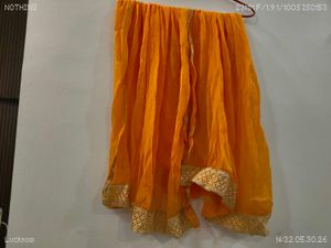 Bright Orange Dupatta with Golden Border