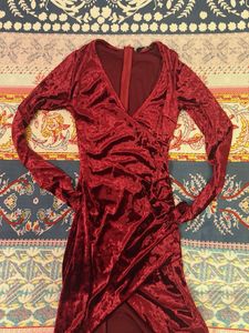 Velvet Wrap Midi Dress