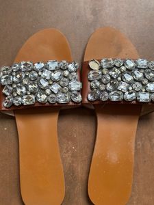 Embellished Imported Slip-On Flats with Crystal De