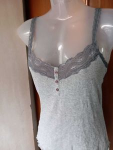 Grey Lace Trim Cami Tank Top
