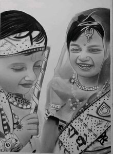 Krishna and Radha Graphite Drawing