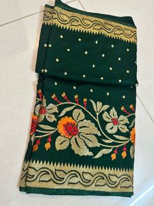 Stunning Emerald Green Saree with Blouse
