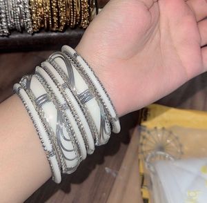 Agra White &amp; Silver Bangles Set