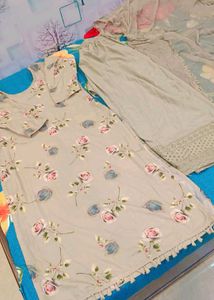 Daily wear cotton printed chikan kari 3 pc suit