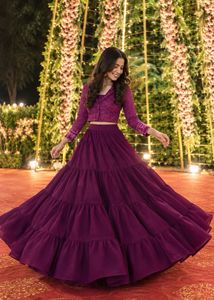 Purple Tiered Lehenga Choli Set