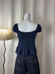 Chic Navy Puff Sleeve Top