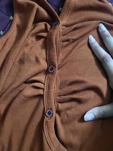 Ribbed Halter Neck Button-Up Top