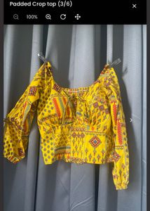 Yellow Printed Padded Crop Top