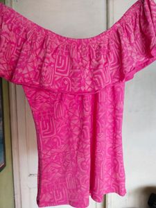 Boho Off-the-Shoulder Pink Tribal Print Top