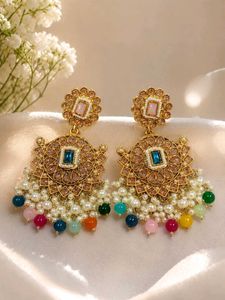Designer Ad Crysta Jhumka Earrings with Pearls & B