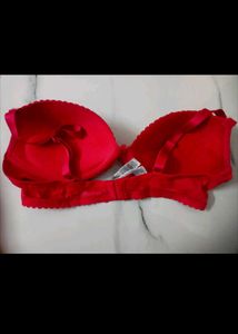 Red Padded Lace Trim Bra