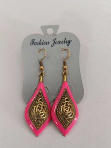 Boho Pink & Gold Dangle Earrings