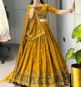 semi stitched Designer Yellow Lehenga Choli
