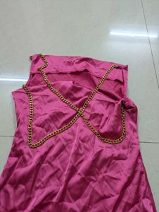Shein Party Dress satin with slit gold chain