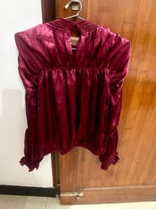 Chic Burgundy Satin Blouse
