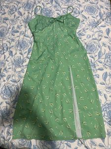 Sage Green Floral Slit Dress+ Earrings free