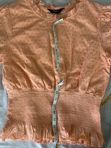 Peach Smocked Eyelet Top