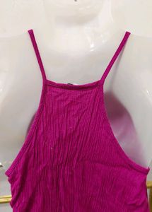 Vibrant Pink Crinkle Halter Top