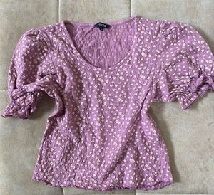 Purple Floral Puff Sleeve crop Top korean style